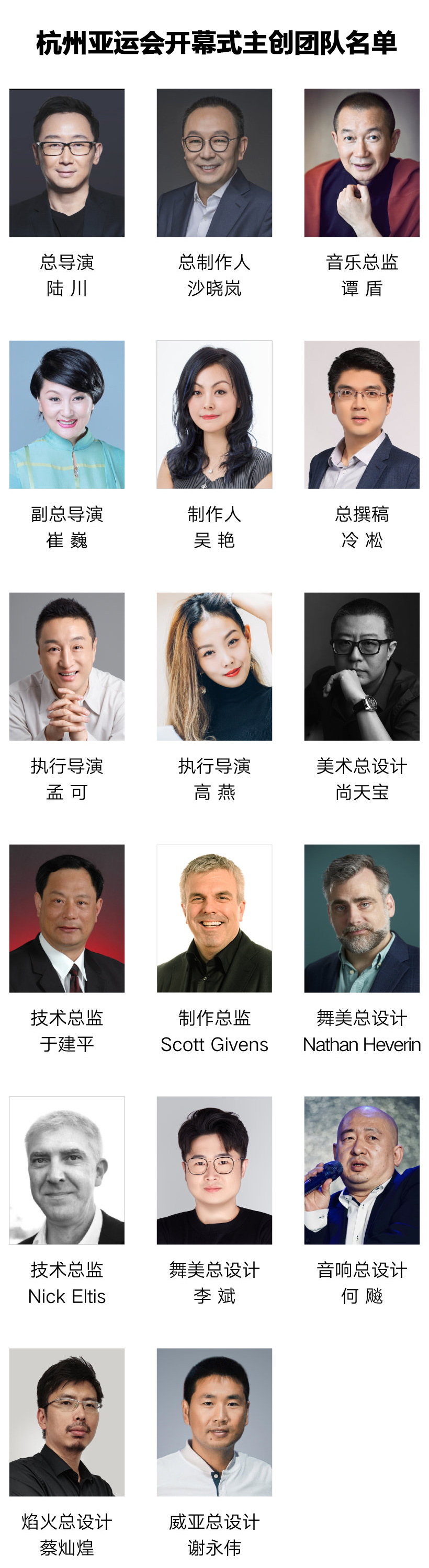 杭州亞運會開幕式主創(chuàng)團(tuán)隊名單